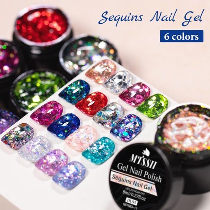 MTSSII Glitter Sequins Nail Gel Soak Off UV/LED Nail Gel Shiny Bling Nail Art Design Gel for Beauty Salon And Home Use