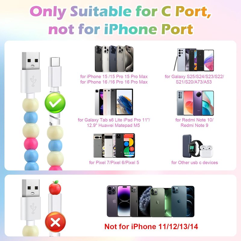 Aolcev USB C Cable - 66W Fast Charging Cord | 3.3FT Cute Beaded Design for iPhone & Galaxy Devices