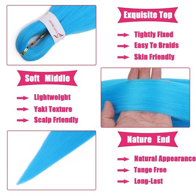 Pre-Stretched Braiding Hair, Ready to Use Synthetic Extensions for Easy Box Braids & Protective Styles, Tangle-Free Soft Texture, 3 Pack (95g/Bundle) 30 Inch - Light Blue Color. (Also in Pink & More)