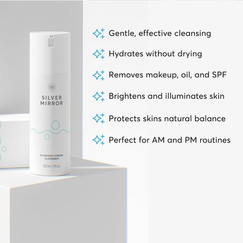 Silver Mirror Facial Cleanser Face Wash with Grapeseed Oil, Gentle Hydrating Cleanser to Remove Makeup Oil and Impurities, Brightening Cream Cleanser, 5 Fl Oz