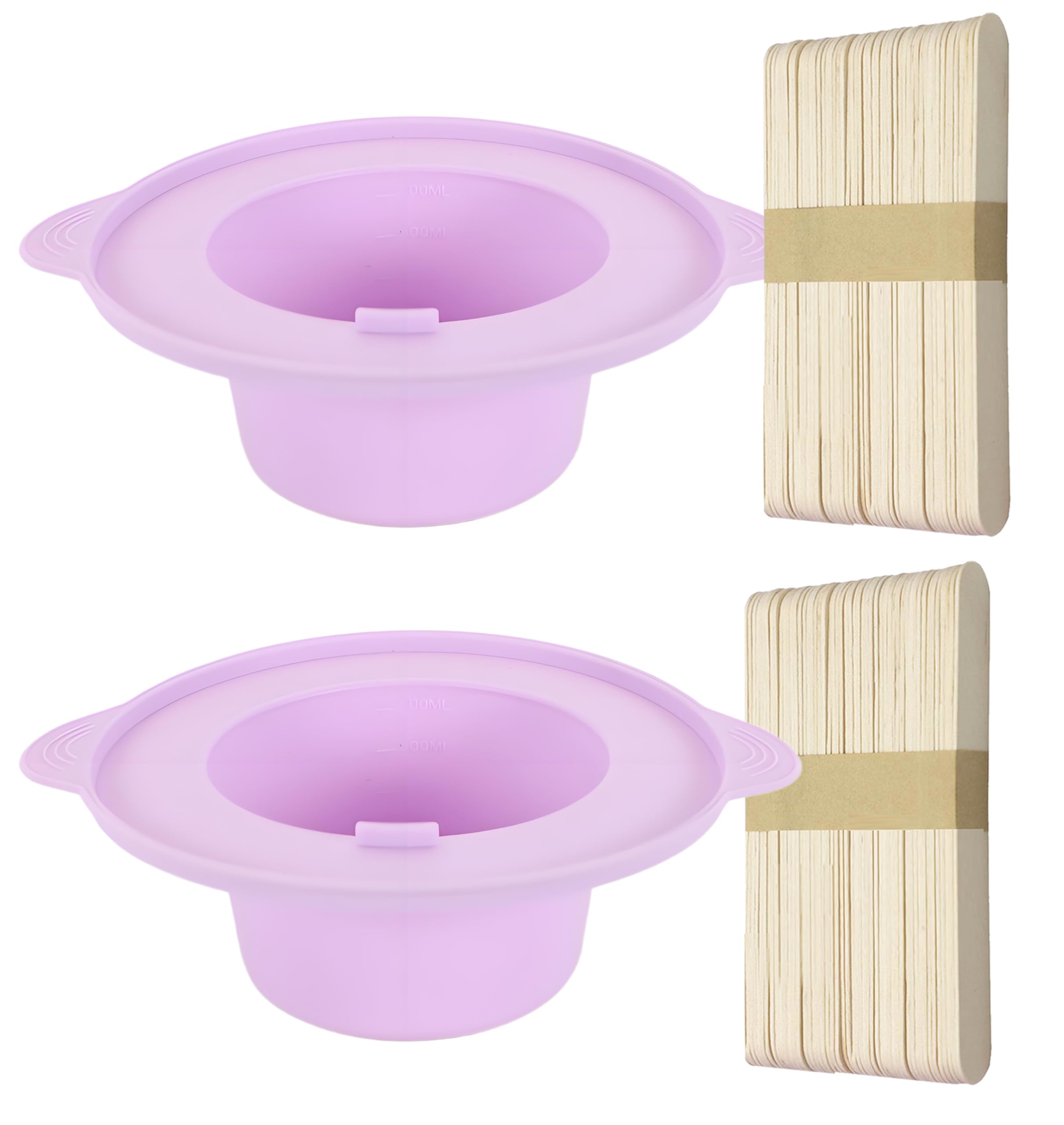 14 oz Silicone Wax Warmer Liner, Silicone Wax Bowl for Wax Warmer, Non-Stick Wax Melt Warmer Wax Pot, Reusable Wax Melt Liner with 100 Pcs Waxing Sticks Body Hair Removal Sticks (2pcs Purple)