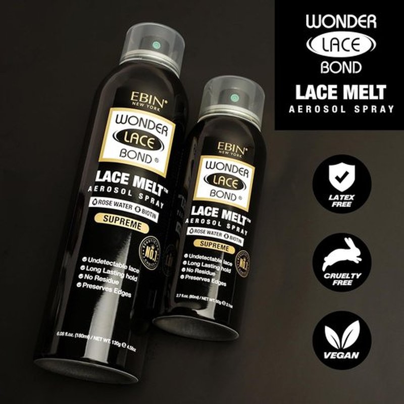 EBIN NEW YORK Wonder Lace Bond Lace Melt Aerosol Spray Rose Water + Biotin | Extra Firm Hold Wig Adhesive Spray | Soothing Hydrating Finish | 6.08 Fl Oz