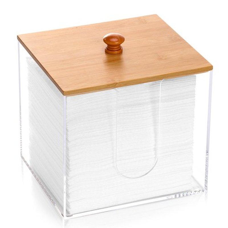 DLUGOPIS Disposable Face Towel Storage Box with Bamboo Lid XL Acrylic Face Towel Container Facial Towel Holder Clean Towels Box Dryer Sheet Container for Face Towels Wipe Bathroom Laundry Room