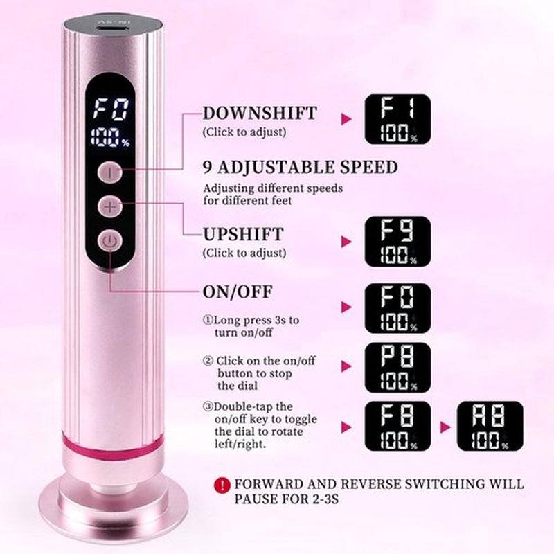 heemeei Electric Foot Callus Remover, 2-in-1 Rechargeable Electric Callus Remover for Feet with Sandpaper Discs & Grinding Heads, Adjustable 9 Speeds Electric Foot File for Feet, Pedicure Tools (Pink)