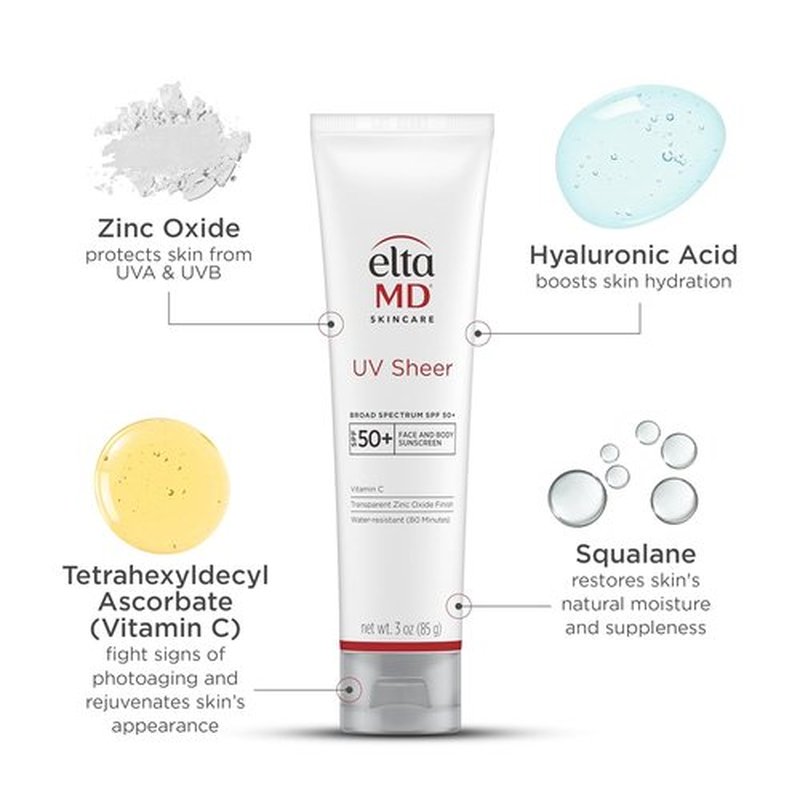EltaMD UV Sheer Face Sunscreen - SPF 50+ Zinc Oxide Formula with No White Cast for Face & Body