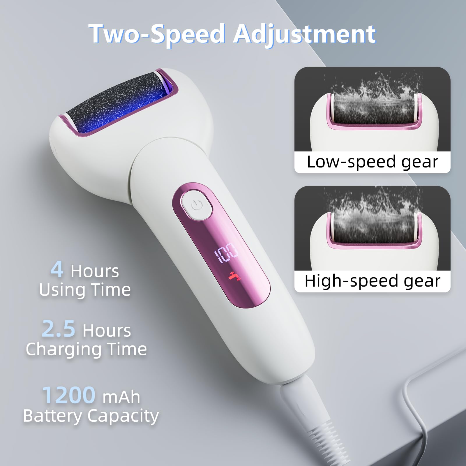 Electric Feet Callus Removers Waterproof Foot File Pedicure Tools Rechargeable Callous Removers with 3 Grinding Head for Dry Dead Skin Hard (Pink)