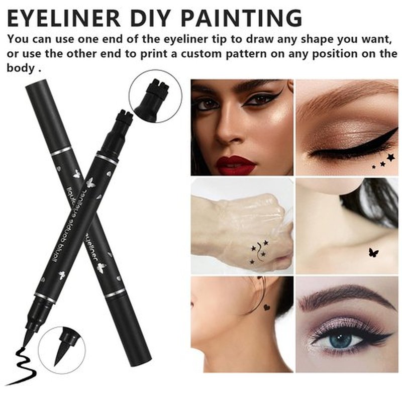 QIUFSSE 5Pcs Double-headed Liquid Eyeliner Stamp Pencil Set,Winged Eyeliner Stamp Pen Women Black Long-lasting delineador de ojos,(Heart/Flower/Star/Butterfly/Cone) Shape Eye Liner Stamp