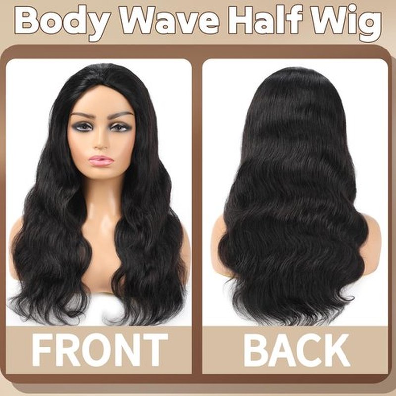 Body Wave Half Wig Human Hair 200% Density 3 In 1 Seamless Flip Over Glueless Wigs with Drawstring Beginner Friendly Headband Wig for Black Women Daily Wear 18inch