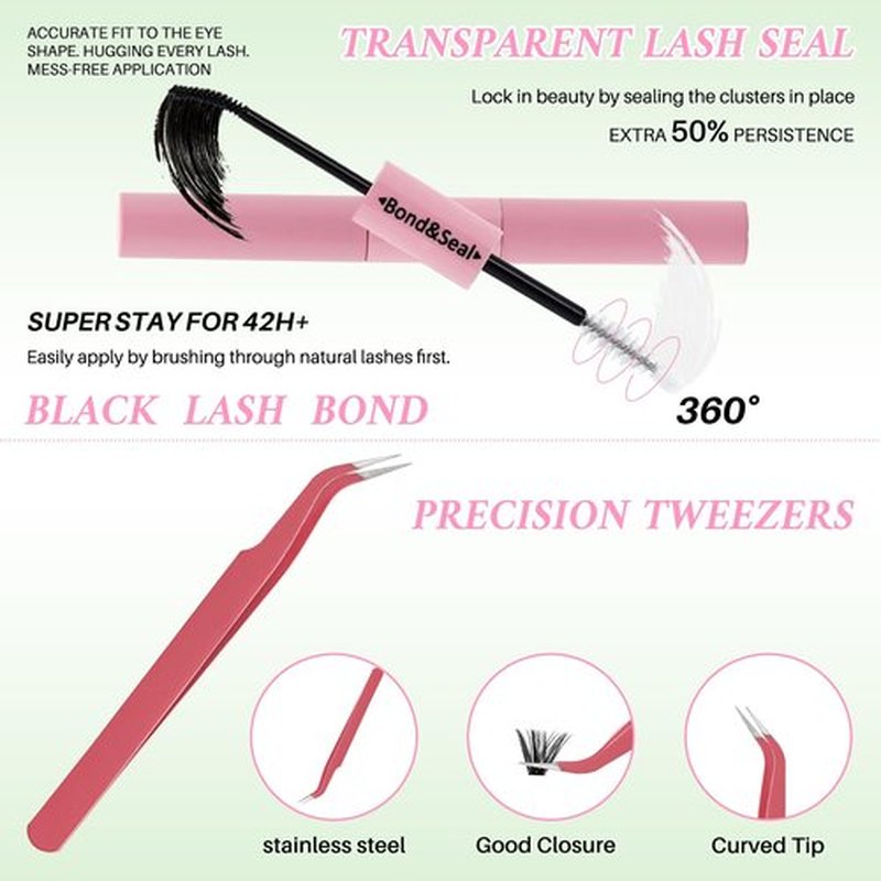 Lash Clusters Kit for Beginners Eyelash Clusters Kit Lashes Clusters Kit Cluster Pestañas Postizas Naturales with Lash Bond&Seal,Lash Tweezers,Brush RITALASH(640pcs 20D+40D+60D+80D Kit,9-16mm)