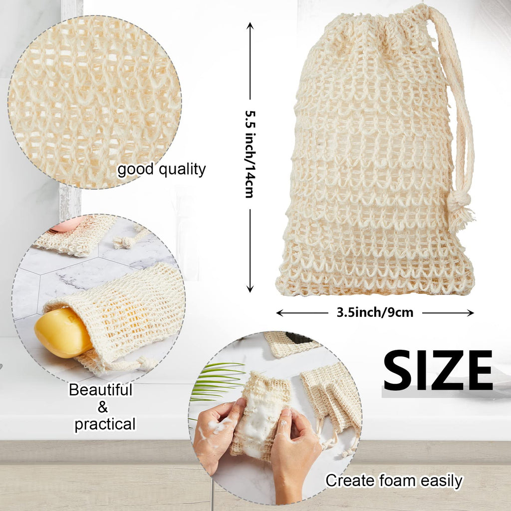 40 Pack Soap Exfoliating Bag Holder Set with 30 Pieces Mesh Sisal Soap Saver Bag Pouch and 10 Pieces Bamboo Wood Holder for Bath and Shower Use
