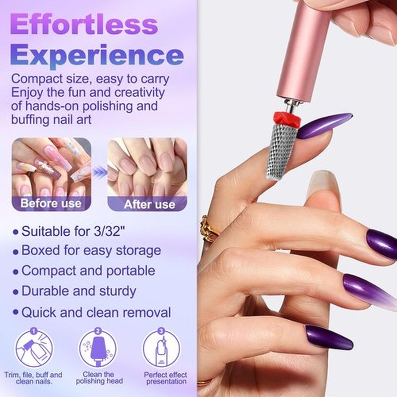 Fantexy 3/32" Carbide Nail Drill Bit - Remove Acrylic Hard Gels Quickly and Safely, 5-in-1 Tungsten Carbide Nail Drill Bit for Nail Art,Manicure,Pedicure,Gel,Cuticle Clean(Fine - F)