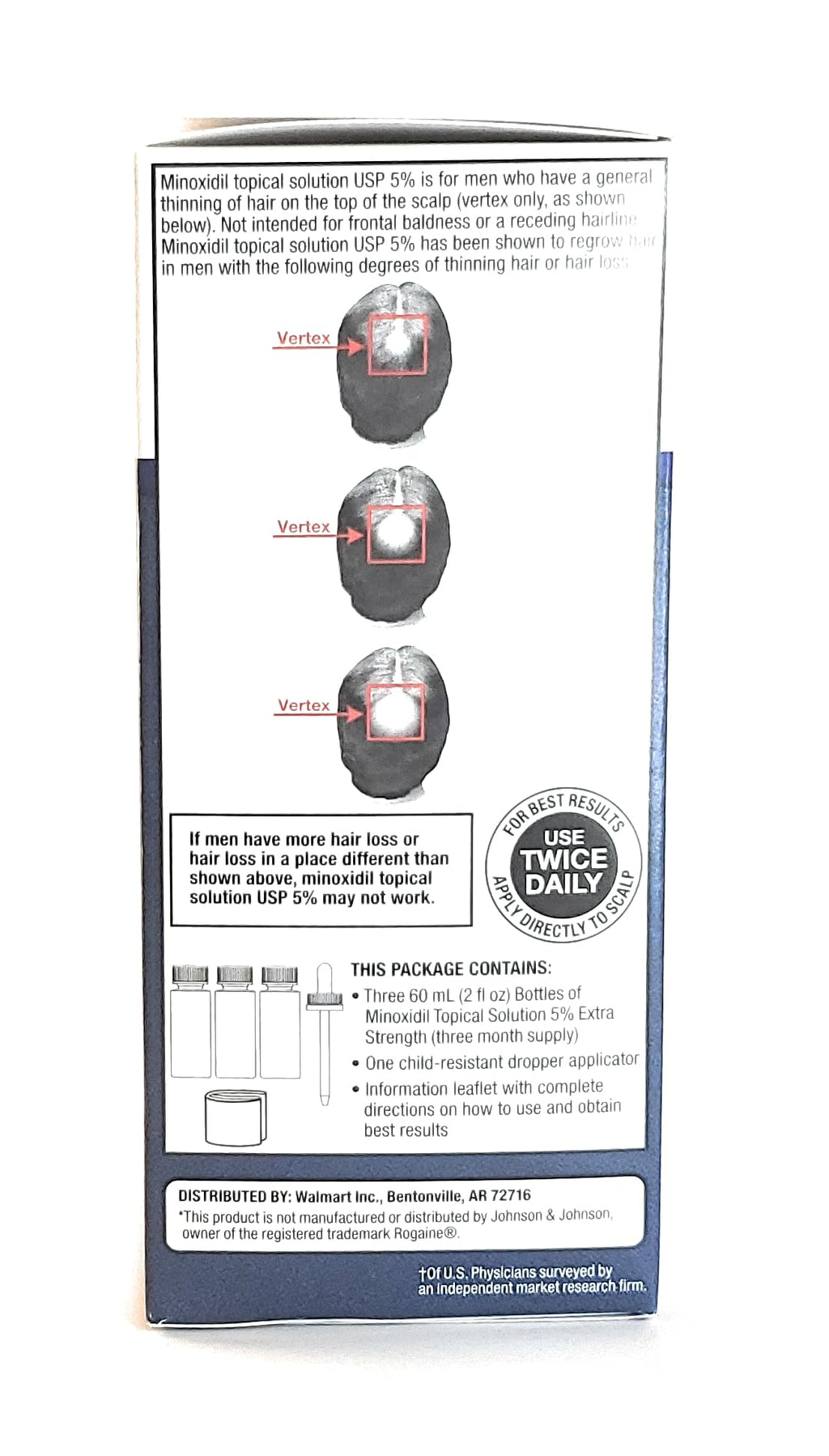 Equate Extra Strength Hair Regrowth Treatment For Men, Minoxidil Topical Solution USP, 5% Three Month Supply 2 FL OZ.
