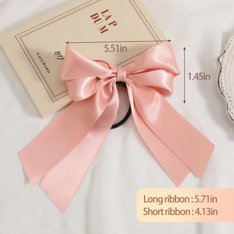 Yougeigy 6PCS Bow Hair Ties, Satin Hair Ribbon, Ribbon Hair Bows for Women Girls, Elastics Hair Scrunchies for Thick Thin Hair, Bows Hair Accessories with Long Tail, Black