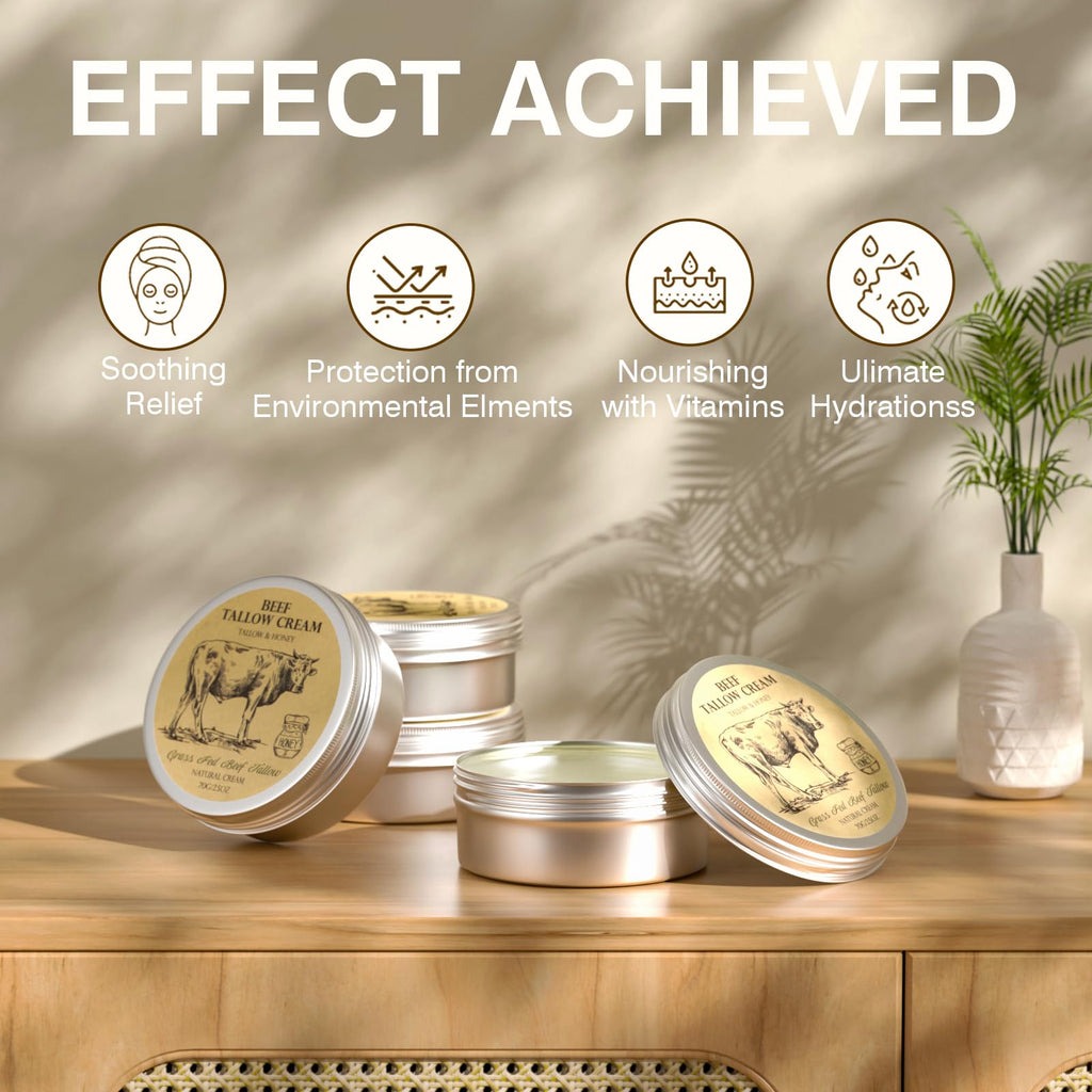 MROUVIK Beef Tallow for Skin, Tallow and Honey Cream,Tallow Face Moisturizer, Natural Grass-Fed Beef Tallow Balm with Raw Honey Moisturizing Cream for Body Lotion Skin Care 2 Packs