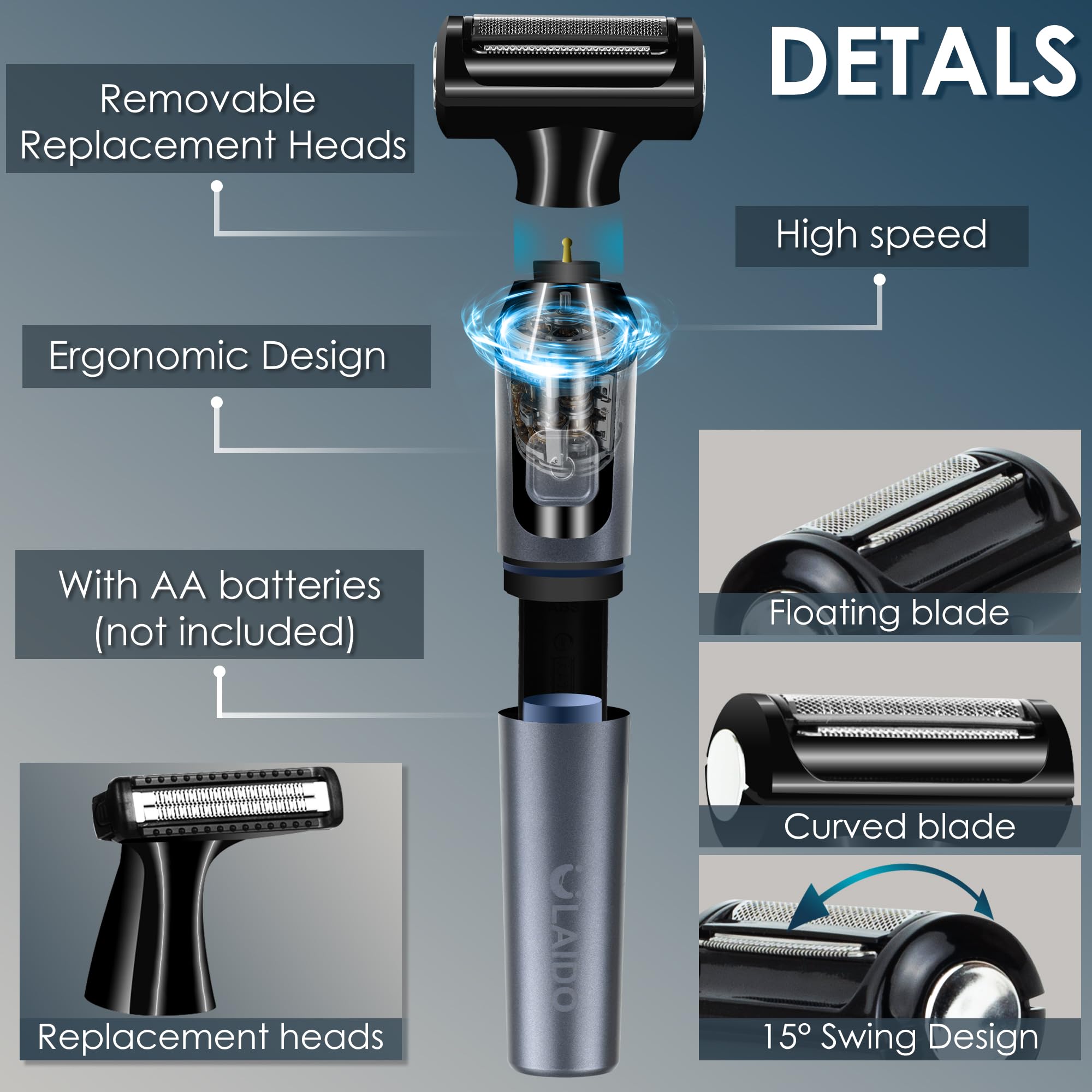 ULAIDO Body Hair Trimmer for Men, Electric Groin Pubic Hair Trimmer, Body Hair Groomers, Waterproof Wet/Dry Ball Trimmer for Full Body and Privates with Replacement Body Groomer Foil Heads