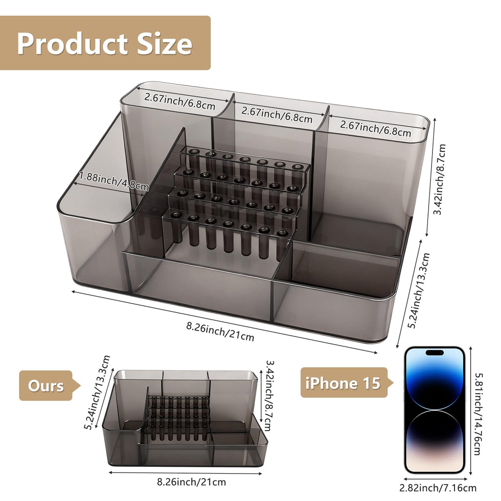 YINGJEE Nail Drill Holder & 28 Holes Nail Drill Bits Holder, Transparent Acrylic Nail Drill Machine Storage Box, Professional Nail Drill Organizer Case for Manicure tools (Gray)