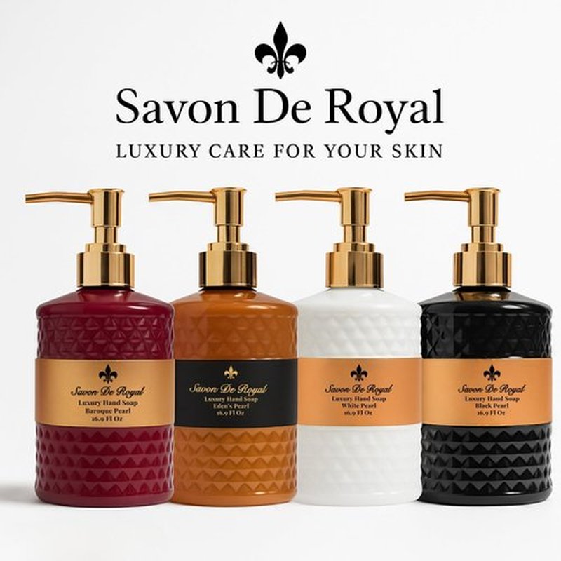 Savon De Royal Luxury Pack of 3 Liquid Hand Soap, Jasmine/Musk Vanilla/Vanilla Orange Bathroom Soap Hand Wash Refillable Bottle Gift 50.7 Fl Oz