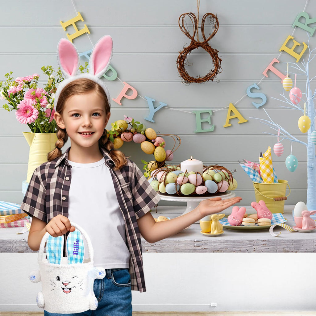 Personalized Easter Bunny Baskets - Custom Easter Basket with Embroidered Name, Fillable Easter Basket for Egg Hunts, Holiday Celebrations & Party Favors