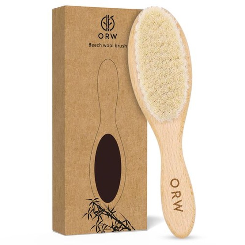 ORW OREN’S Baby Hair Brush - Perfect for Newborn, Toddlers, Infants, Girls & Boys - Beechwood Handle & Goat Hair White Soft Bristle Brush for Gentle Scalp Grooming, Cradle Cap Relief