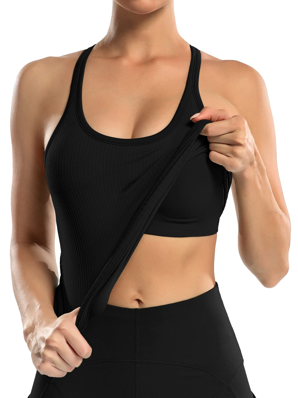 ATTRACO Ribflex Women's Workout Yoga Racerback Tank Tops Sport Athletic Fitness Active Shirts Black M