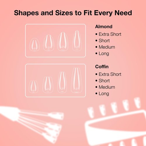 Cre8tion Soft Gel Nail Tips, Long Coffin Shape, 602 Tips in 14 Sizes (00-9) for Professional Nail Extensions