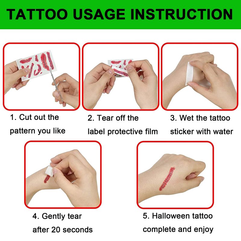 YUERWOVER Face Body Horror Realistic Fake Scar Scab Waterproof Temporary Tattoos Sticker Halloween Fool's Day Zombie Masquerade Prank Makeup Props for Kids Adult Fun (8 Sheets)