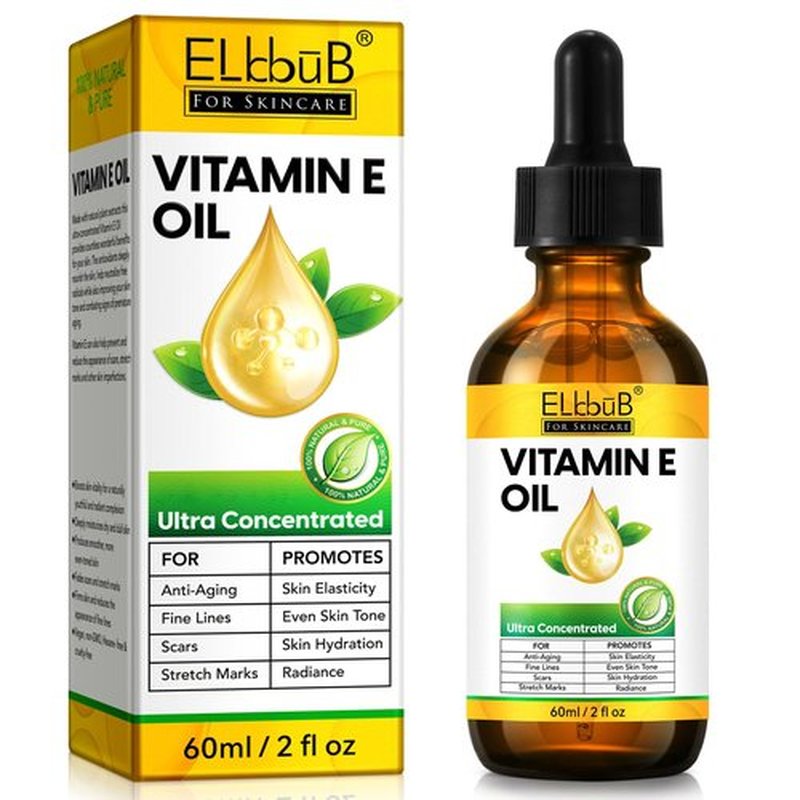 ELBBUB Premium Vitamin E Oil - Ultra Concentrated - Moisturizes, Improves Appearance of Scars & Stretch Marks, Skin Hydration - for Face, Body, Hair, and Nails