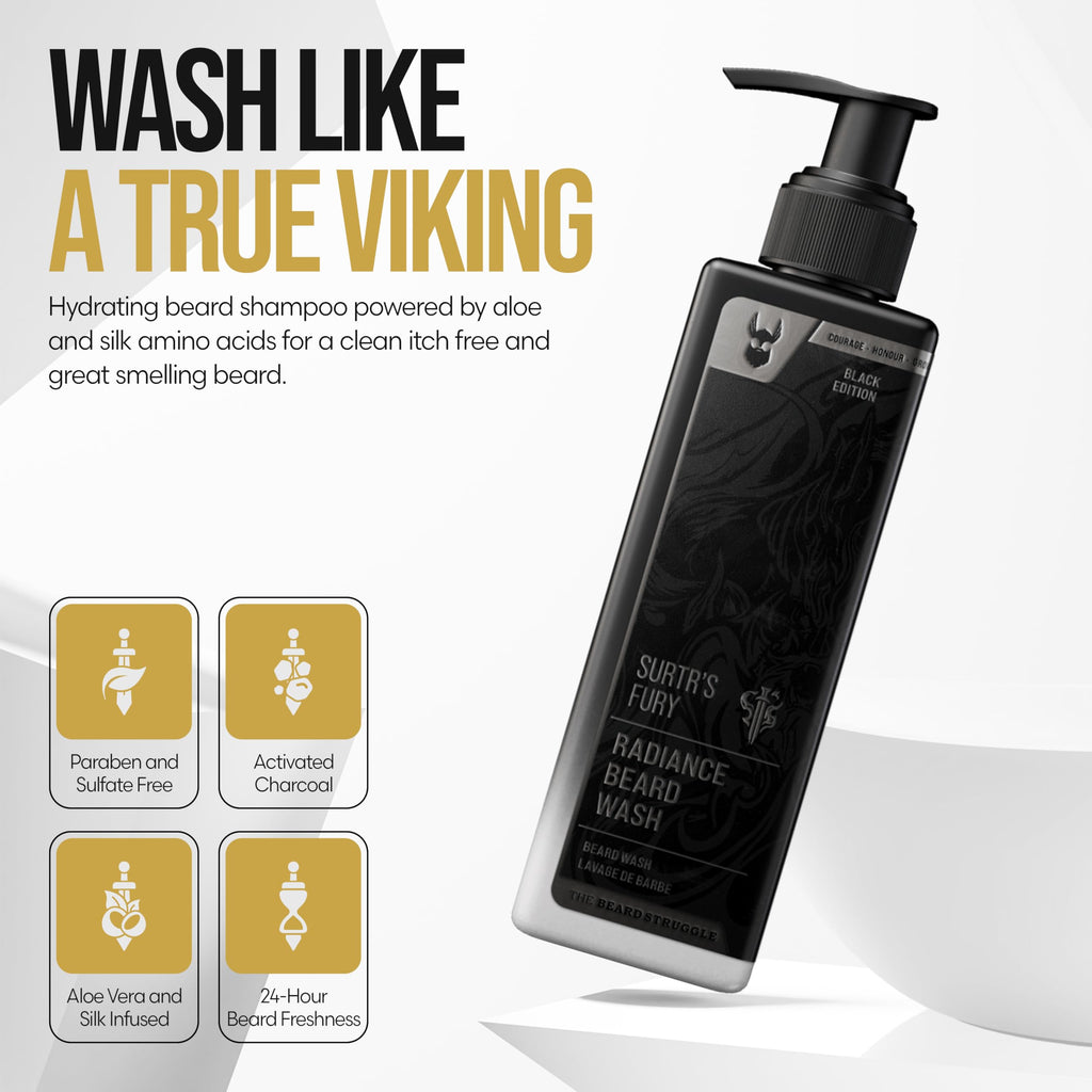 The Beard Struggle Radiance Beard Wash – Platinum Collection, Surtr’s Fury – Cleanse, Nourish & Soften – Beard Cleanser for Men (8 fl oz)