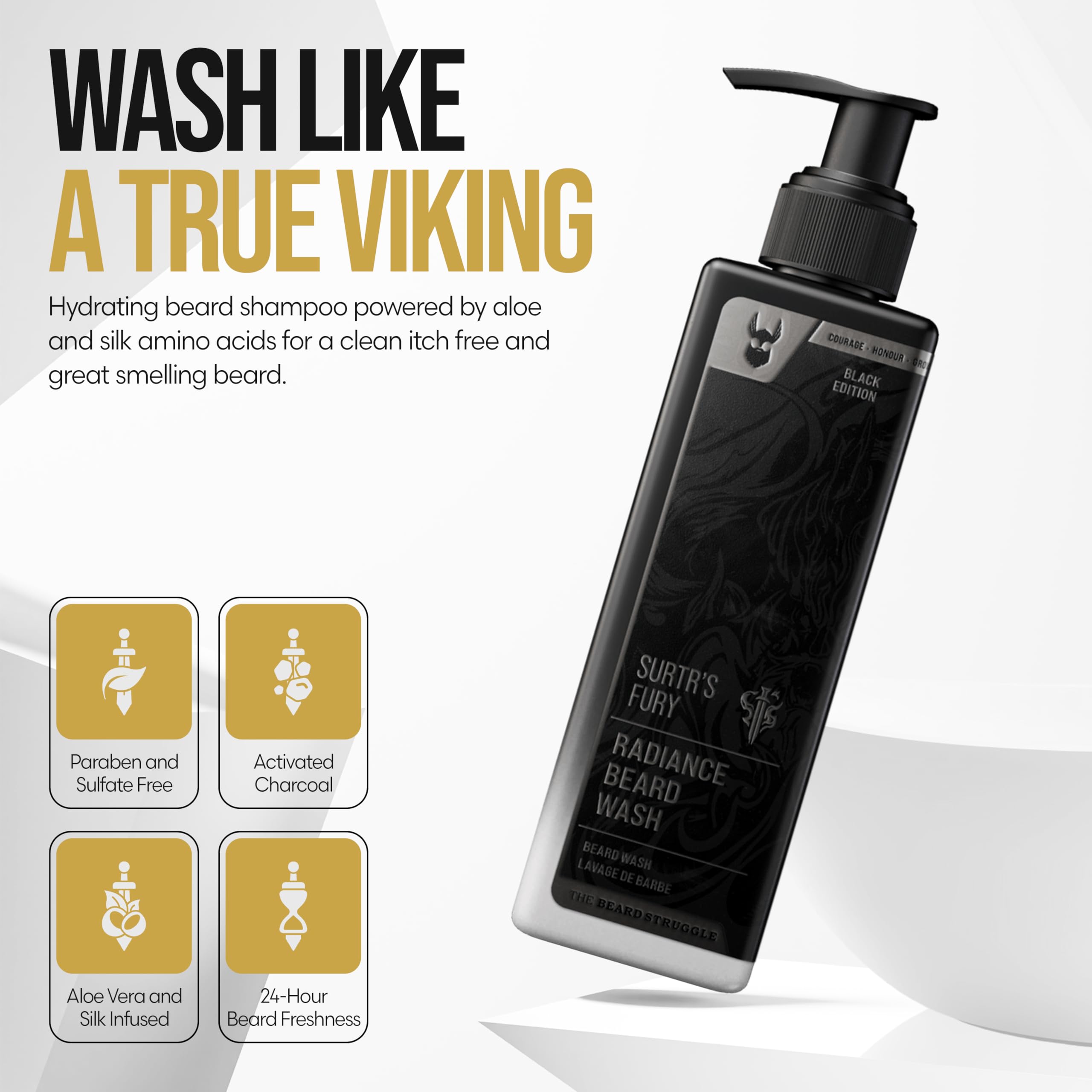 The Beard Struggle Radiance Beard Wash – Platinum Collection, Surtr’s Fury – Cleanse, Nourish & Soften – Beard Cleanser for Men (8 fl oz)