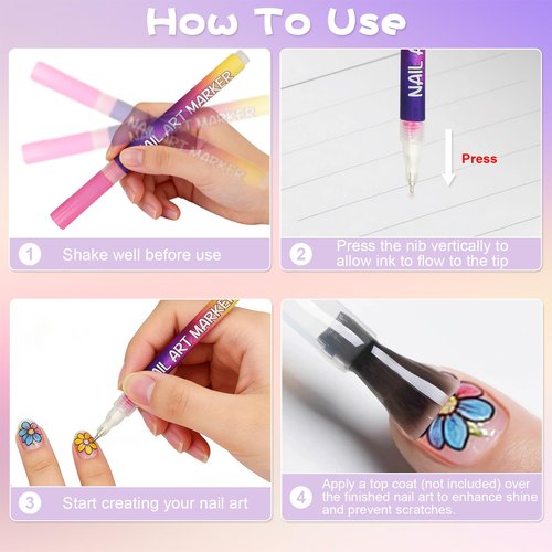 12 Color Nail Art Pens,0.5 MM Diy Nail Art Markers for Painting Nails,Quick-drying & Waterproof Acrylic Ink Nail polish Pens