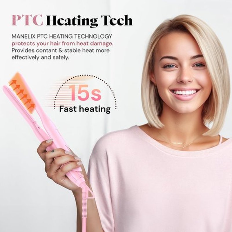 Manelix 0.3 Inch Super Slim Mini Flat Iron for Short Hair, Hair Straightener and Curler 2 in 1, Dual Voltage PTC and Ceramic Small Flat Iron