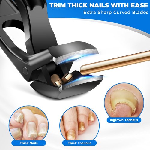 Toenail Clippers for Thick Toenails for Seniors with Wide Opening & Long Handle, Large Angled Toe Nail Clippers for Thick Nails with Catcher, Heavy Duty Nail Cutter Gifts for Men Women Adults