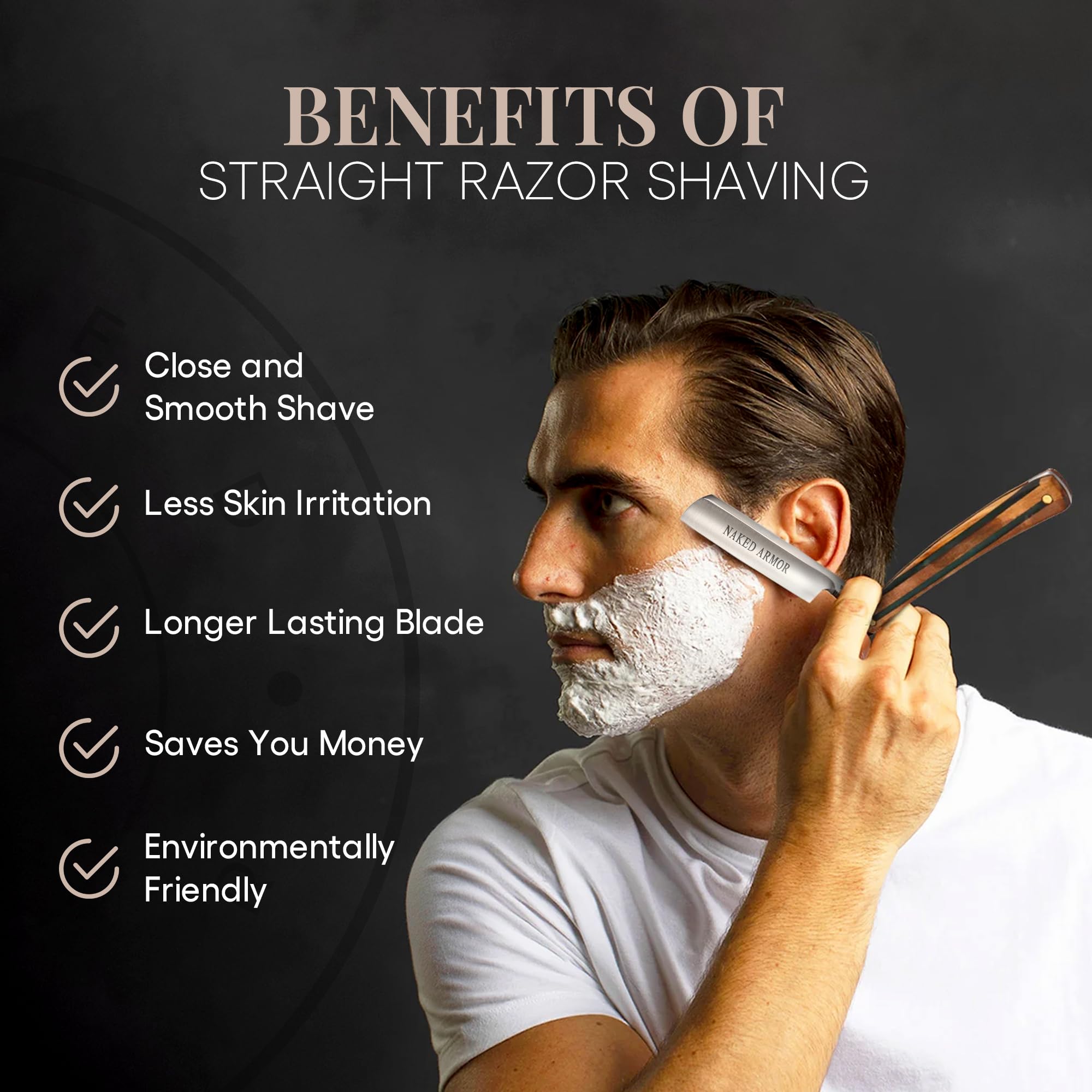Naked Armor Lac Straight Razor - Shave Ready 7/8" Spike Nose Japanese Steel Straight Razors for Men with Sandalwood Scale, Case Included, Close Shave