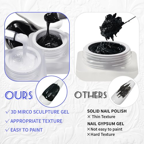 U-Shinein Sculpture Painting Nail Gel with Chrome Nail Powder 3D Black and White Painting Carved Nail Gel Metallic Mirror Effect Creative Molding Gel for DIY Nail Manicure Soak Off UV LED
