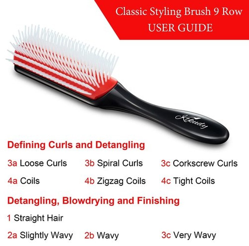 KTKUDY Curly Hair Brush - 9 Row Detangling & Defining Brush for Wavy, Curly, Coily Hair - Black