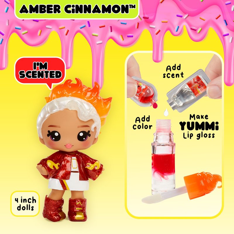 Yummiland Lip Gloss Doll - Amber Cinnamon, with DIY Lip Gloss Kit, Ages 4+