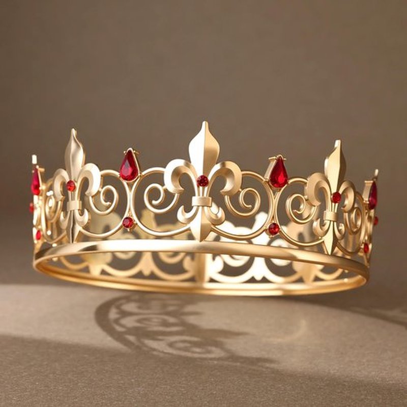 FORSEVEN Baroque Queen Crown, Princess Birthday Prom Tiara, Wedding Party Crystal Hair Accessories for Women and Girls Christmas Crown (Gold Red)