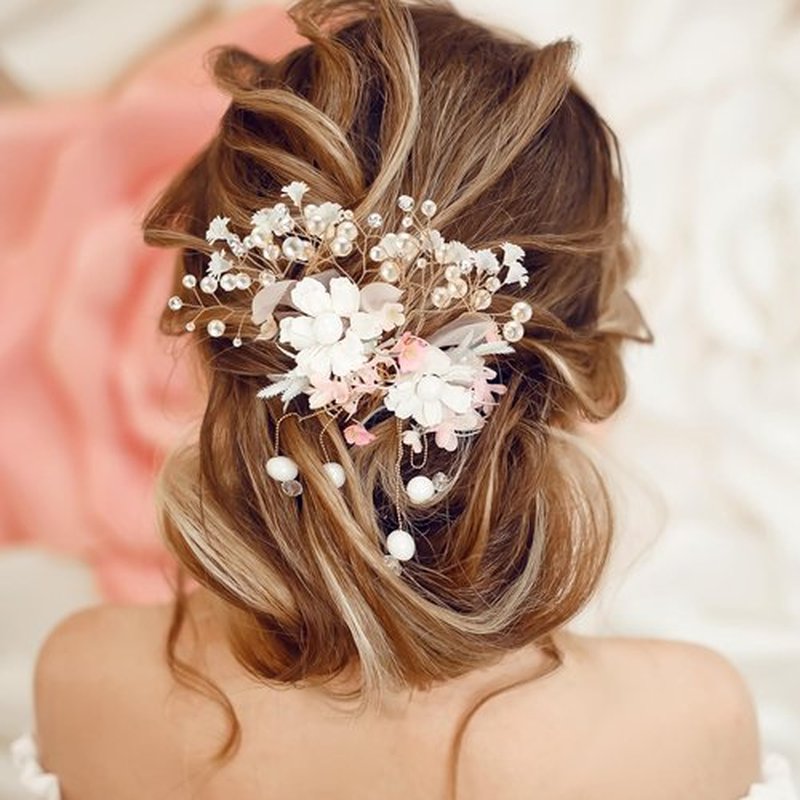 Landical 14 Pcs Baby's Breath Hair Pins Boho Bridal Pearl Flower Wedding Hair Accessories for Brides Bridesmaids Women Girls