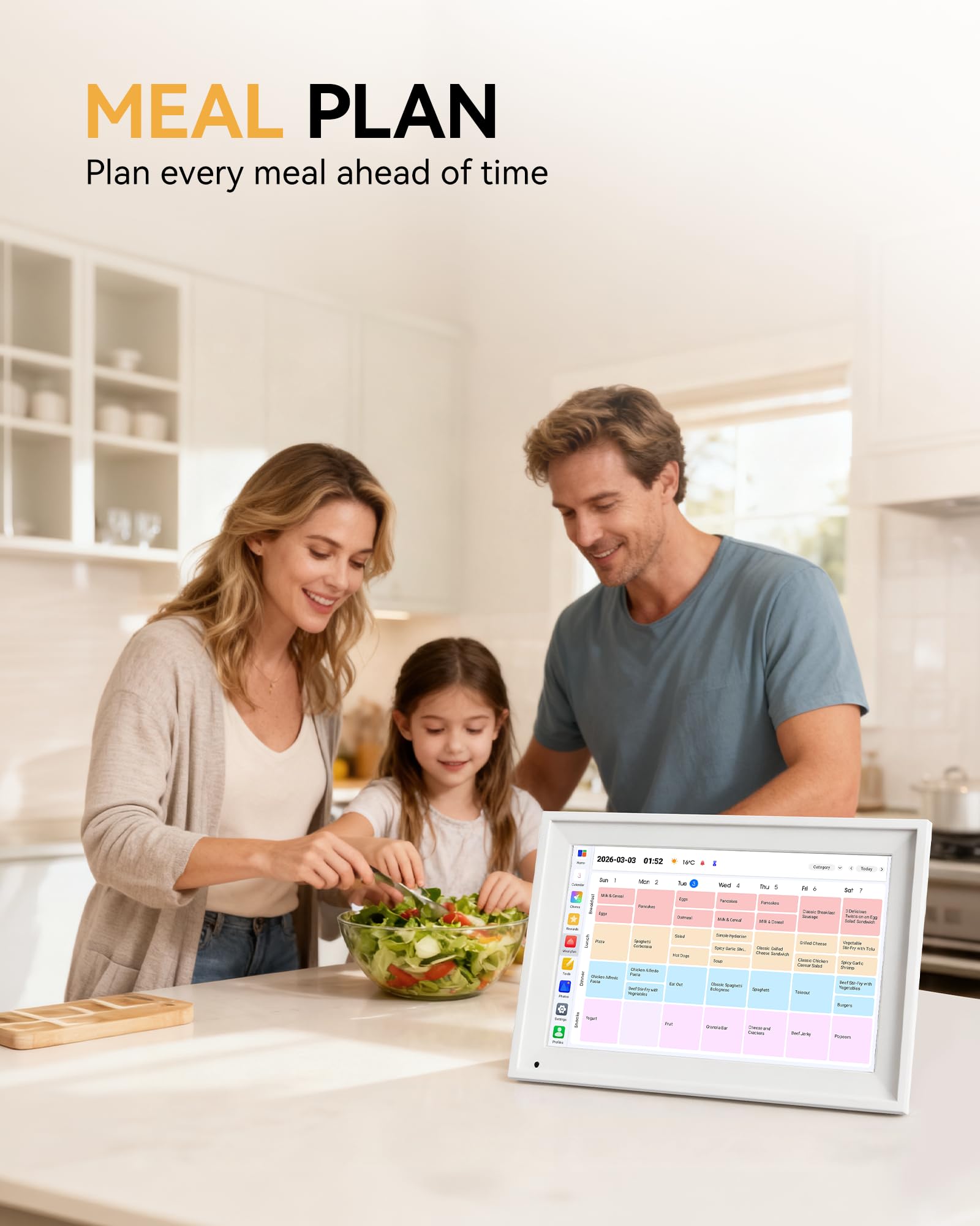 Yofidra 10.1" Digital Calendar, Smart Electronic Calendar with Chore Photo Meal Reward To-do Chart, Desk Planner for Family Schedule, Wifi Interactive Touchscreen Display with Stand, White, 32GB