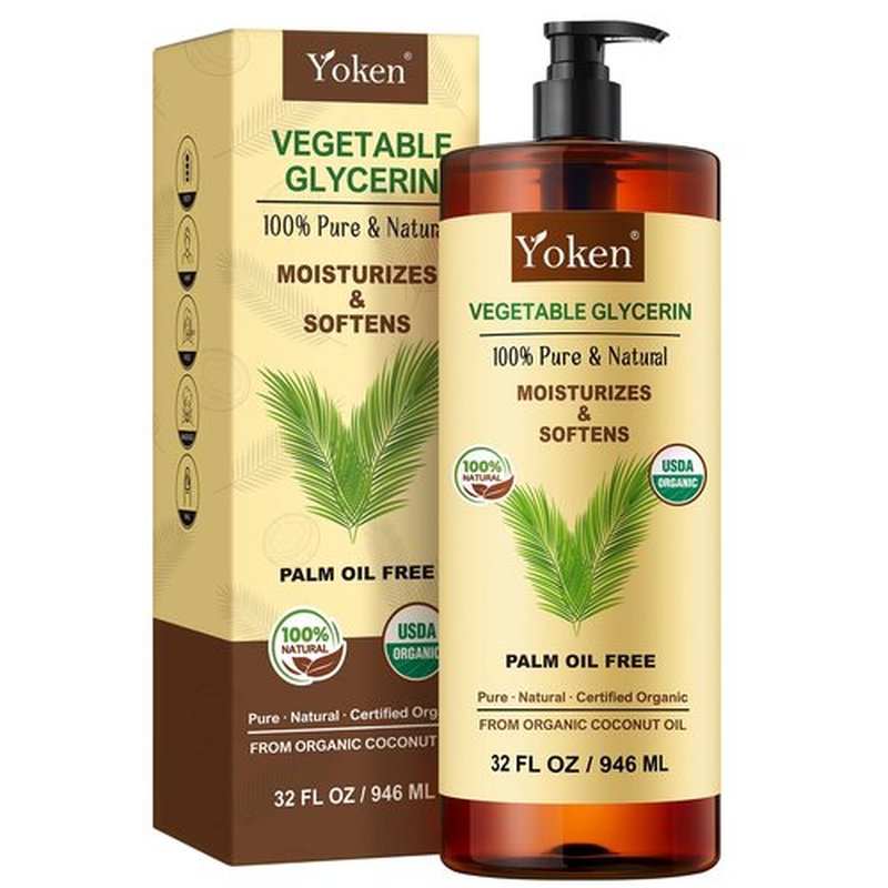 Organic Glycerin Vegetable Glycerine 32 fl oz USDA Certified, Liquid Glycerol, Glicerina Vegetal, No Palm Oil, Coconut-Derived, Natural Pure for Skin Face Hair, DIY Soap & Slime, Essential Oil Carrier