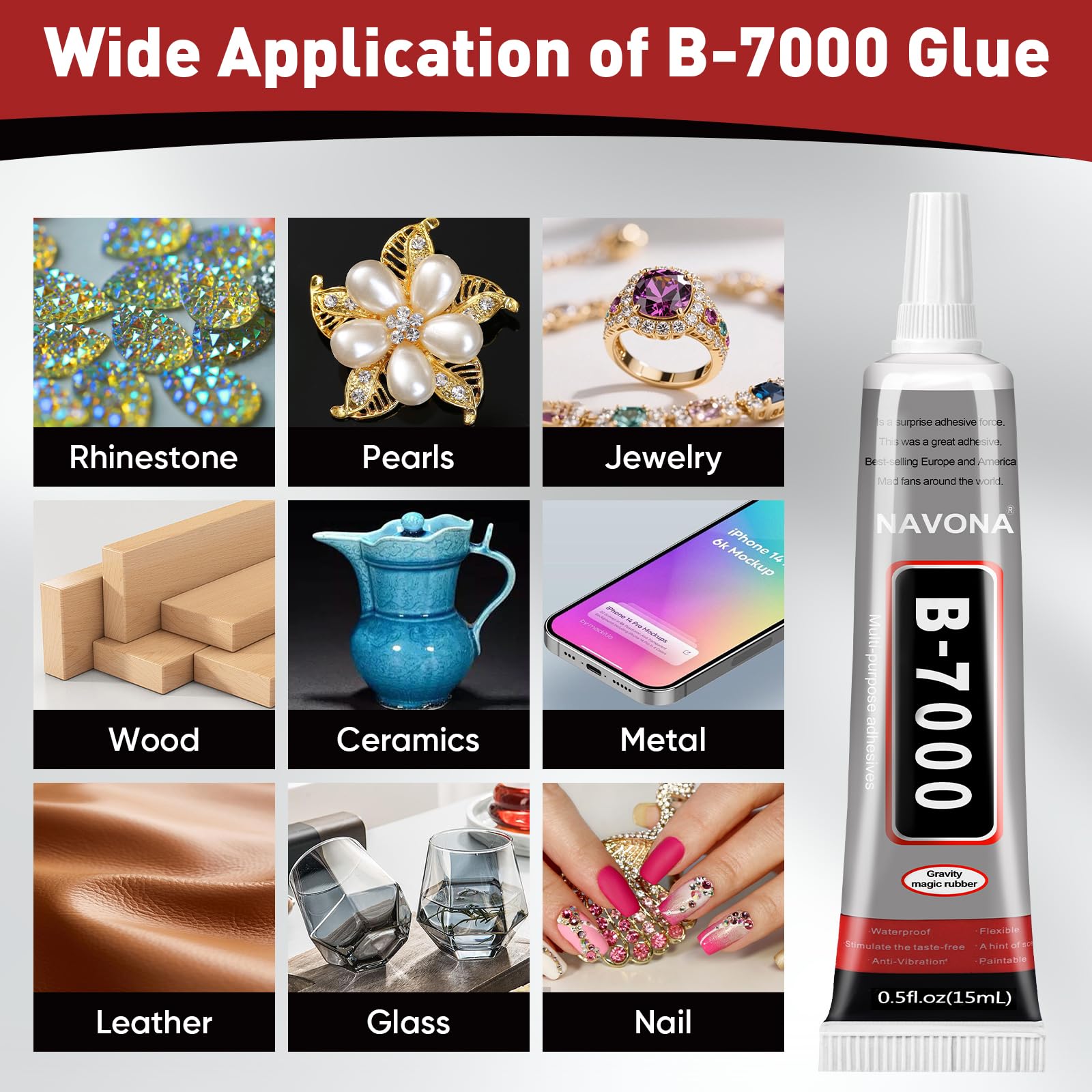 20 PCS 15ml B7000 Glue Clear with Precision Tip, Bedazzling Glue, Super Glues, Rhinestone Glue for Nail, Craft Glues, Jewelry Making, Nail Art, DIY, Makeup, Shoes