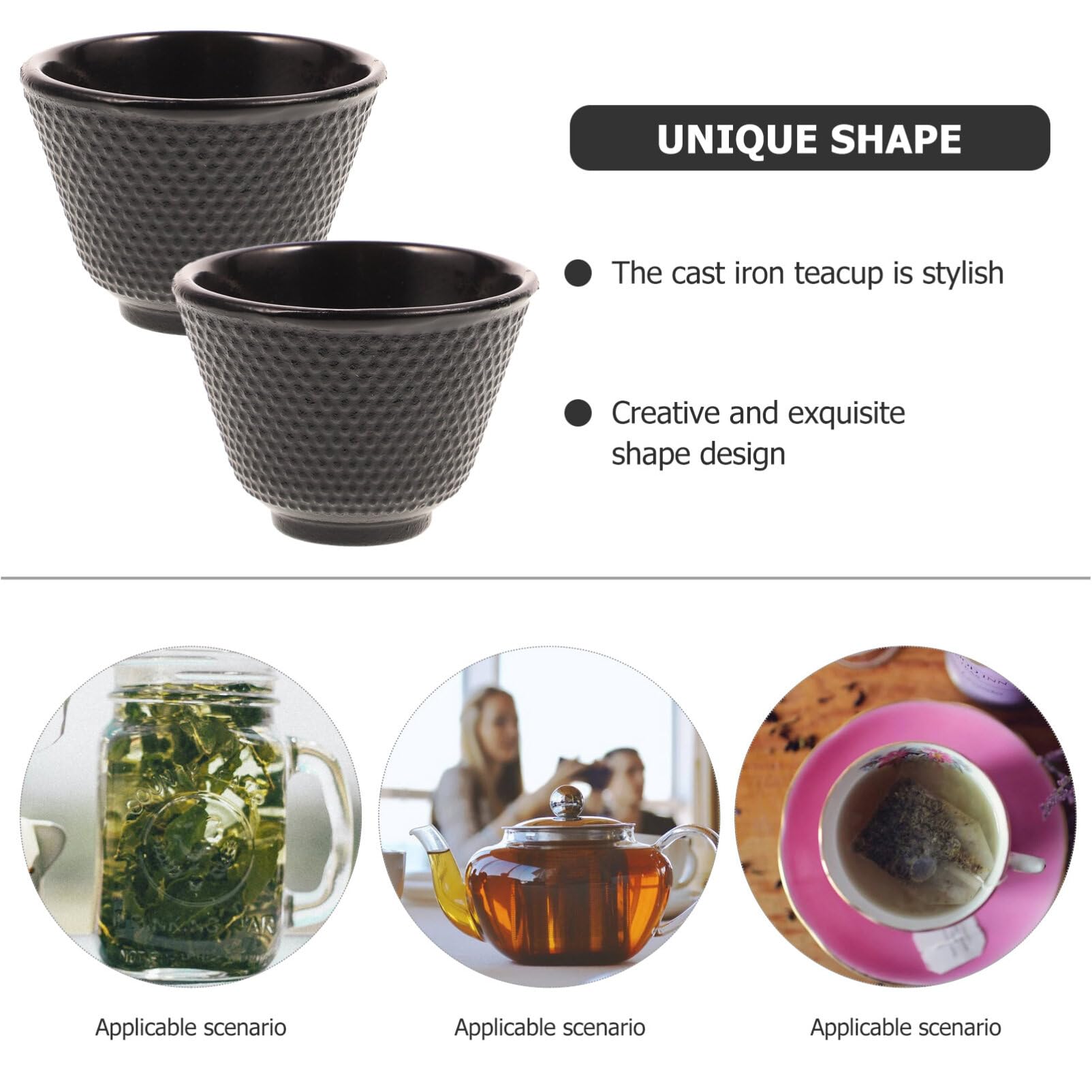 Angoily 2pcs Japanese Tea Cup Black Cups Japanese Cast Iron Tea Set Chinese Retro Kung Fu Teacup Handcraft Mugs Set for Households, Offices