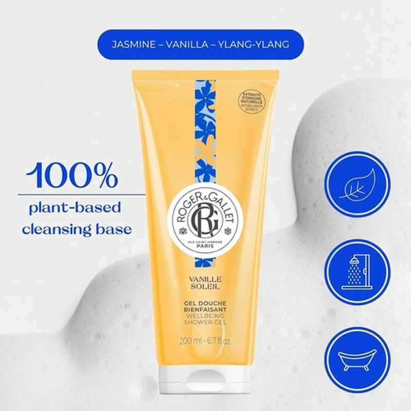 Roger & Gallet | Vanilla Sol Shower Gel | Gentle Plant-Based Formula in 6.6 oz Tube