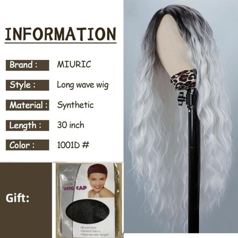 Miuric 30 Inch Long White Silver Wavy Wigs for Women Witch Ombre Grey Colorful Wigs Middle Part Water Wave Dark Roots Wig Women's Curly Wig Synthetic Wig for Cosplay Halloween Party Daily