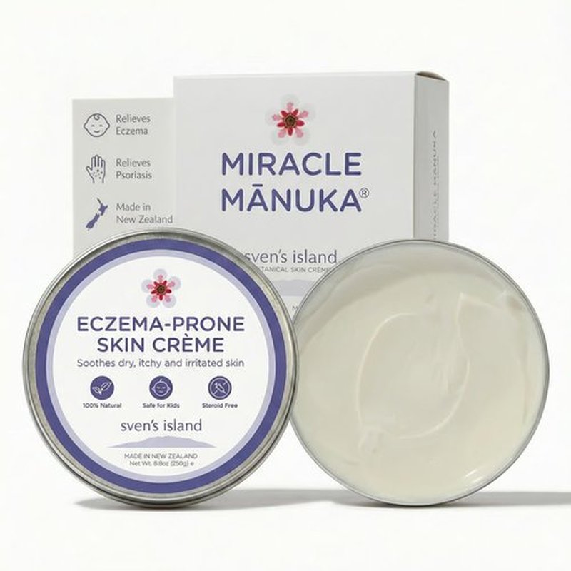 Sven's Island Miracle Manuka Cream (8.8oz) | Natural Steroid-Free Eczema Cream & Face Moisturizer | Dermat Approved | With Manuka Leaf Oil | For Dry Skin, Babies & Adults | Made in New Zealand