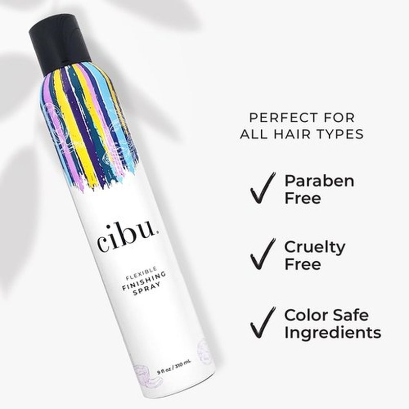 Cibu Flexible Finishing Spray - Humidity-Resistant for Shine and Protection - Long-Lasting Firm Finishing Hold Hair Spray for Heat Styling & Humidity Control w/ Argan and Coconut Oils - 8oz