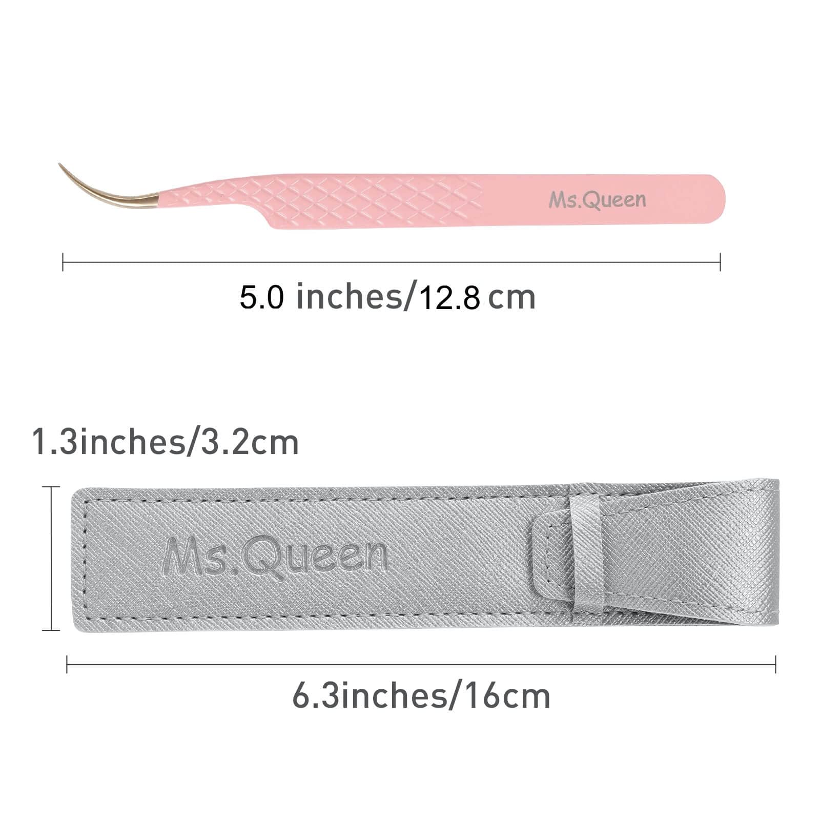 Ms.Queen Curved Tweezers for Eyelash Extensions,Diamond Grip Curved Volume Tweezers Fiber Tip Isolation Lash Tweezers