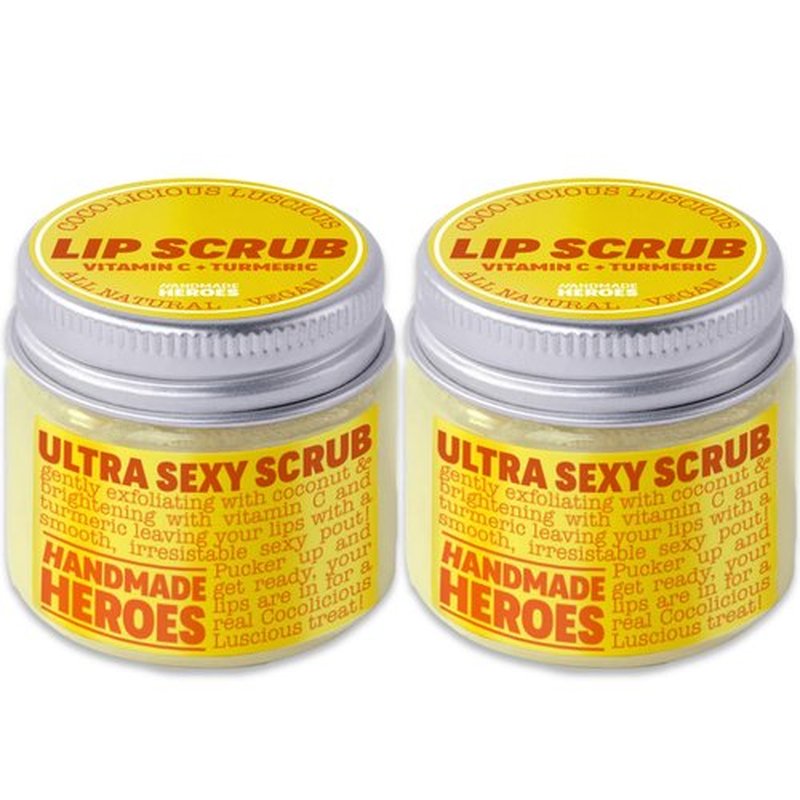 Handmade Heroes Turmeric & Vitamin C Lip Scrub Set – 2 Pack Natural Vegan Sugar Polish Lip Exfoliator - Brightening & Conditioning for Dark, Dry, Chapped Lips
