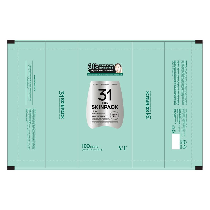 VT COSMETICS Mild Skin Pack (100 Sheets), Toner Pads with Centella Asiatica, Cooling & Hydrating, Gently Exfoliating, Calming & Soothing, Quick Makeup Prep, Korean Skincare (7.40 oz.)