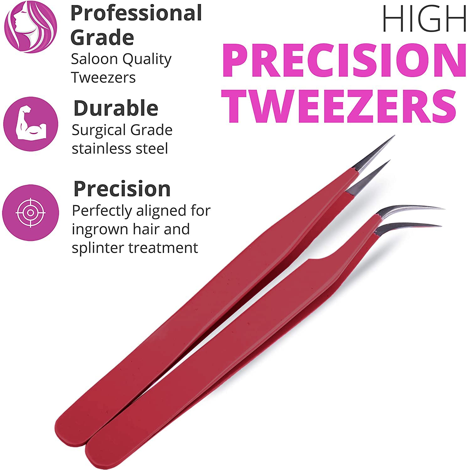 SIVOTE Eyelash Extension Tweezers for Classic & Volume Lashes, 2-Pack, Red